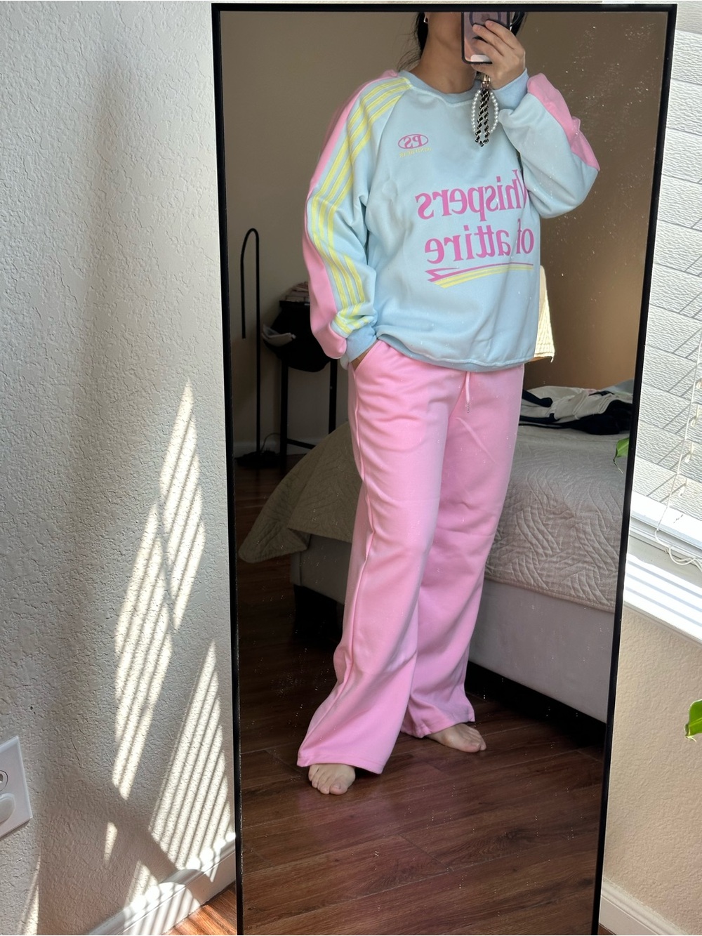 Women's Pastel Blue & Pink Two-Piece Set Pants and Sweatshirt